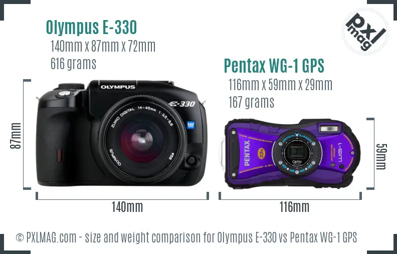 Olympus E-330 vs Pentax WG-1 GPS size comparison