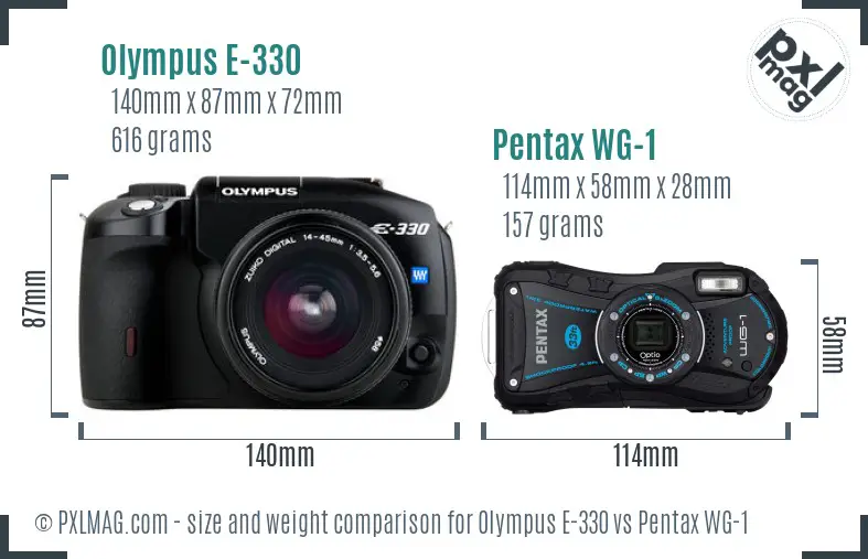 Olympus E-330 vs Pentax WG-1 size comparison