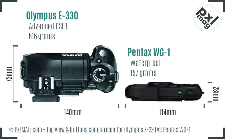 Olympus E-330 vs Pentax WG-1 top view buttons comparison