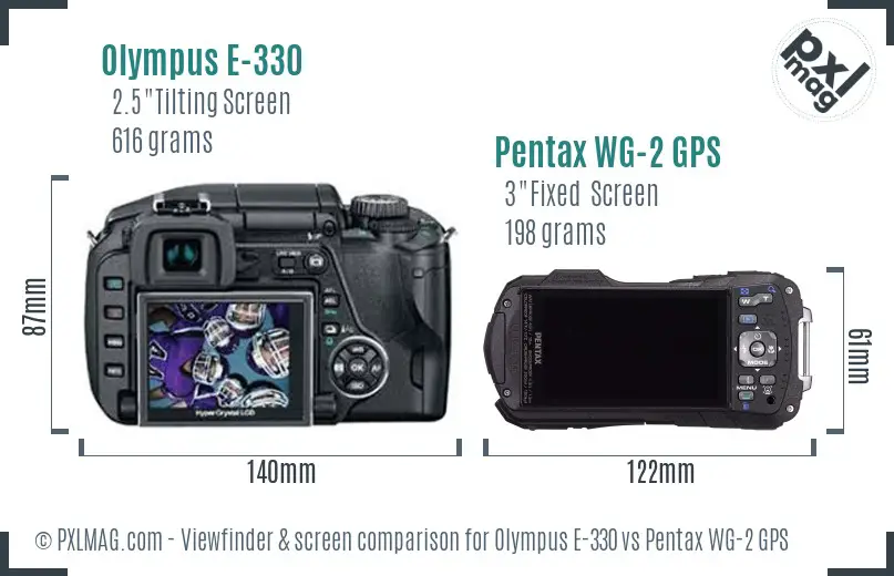 Olympus E-330 vs Pentax WG-2 GPS Screen and Viewfinder comparison