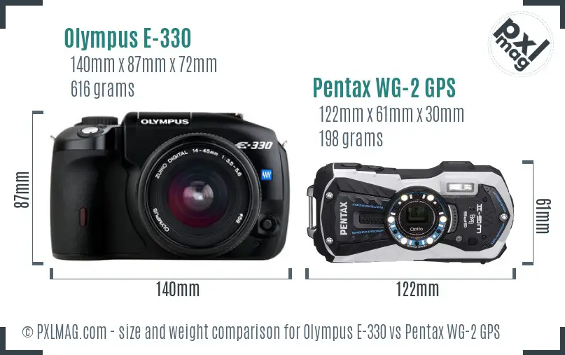 Olympus E-330 vs Pentax WG-2 GPS size comparison