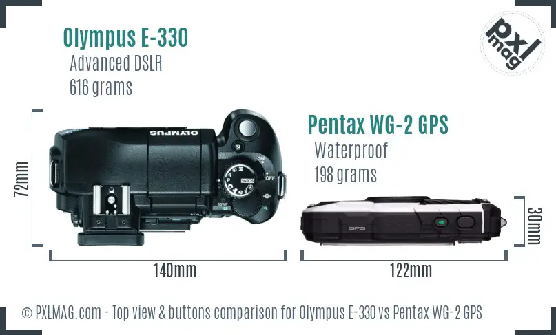 Olympus E-330 vs Pentax WG-2 GPS top view buttons comparison