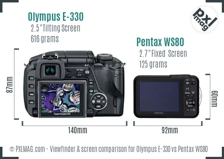 Olympus E-330 vs Pentax WS80 Screen and Viewfinder comparison