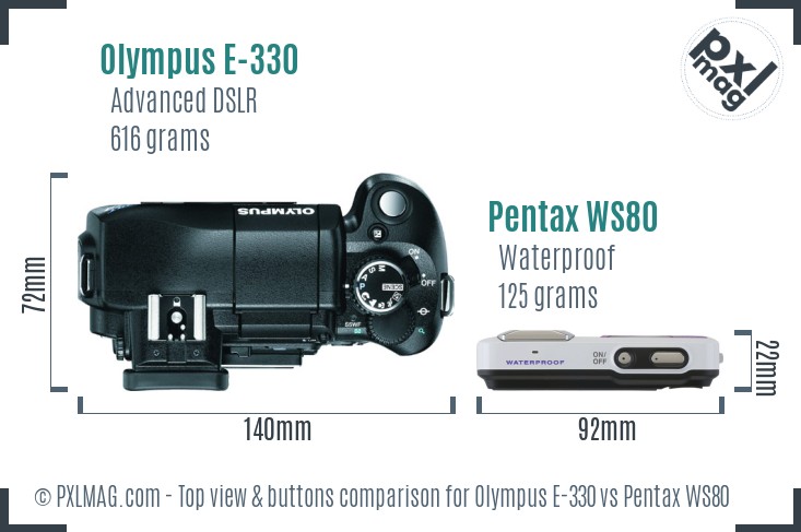 Olympus E-330 vs Pentax WS80 top view buttons comparison