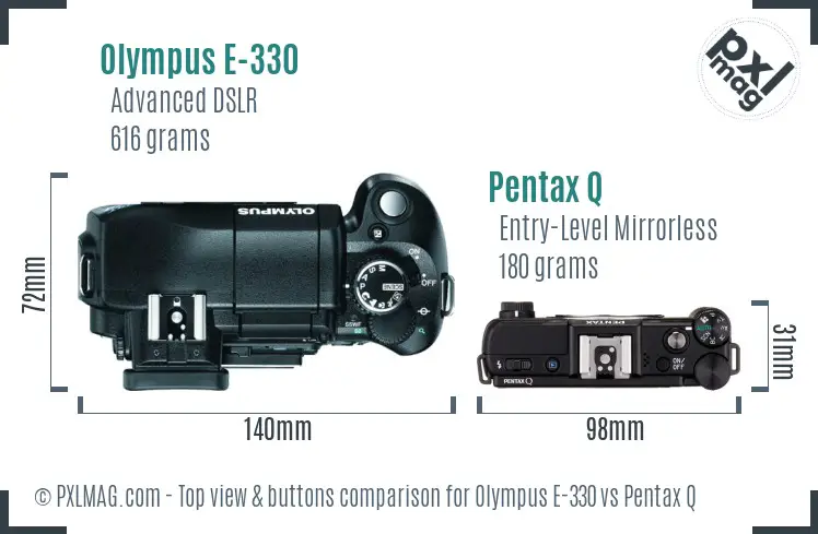 Olympus E-330 vs Pentax Q top view buttons comparison