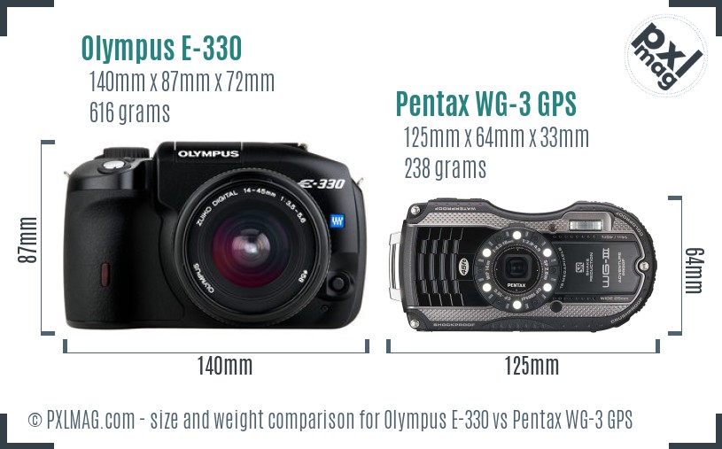 Olympus E-330 vs Pentax WG-3 GPS size comparison