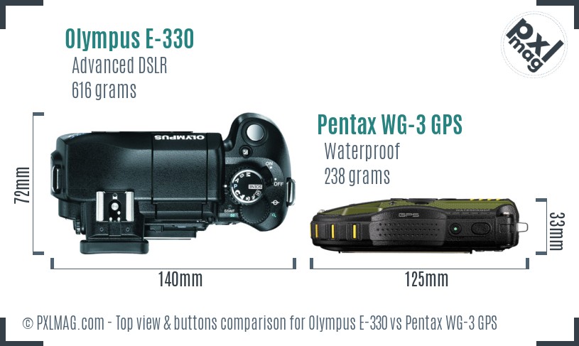 Olympus E-330 vs Pentax WG-3 GPS top view buttons comparison