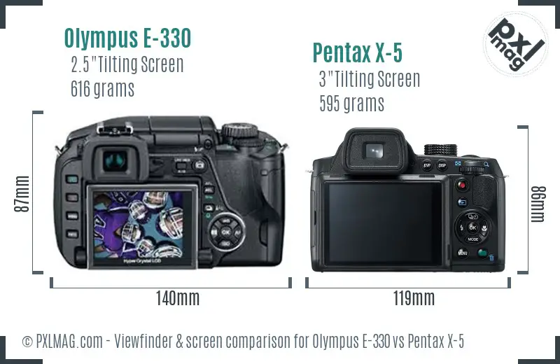 Olympus E-330 vs Pentax X-5 Screen and Viewfinder comparison