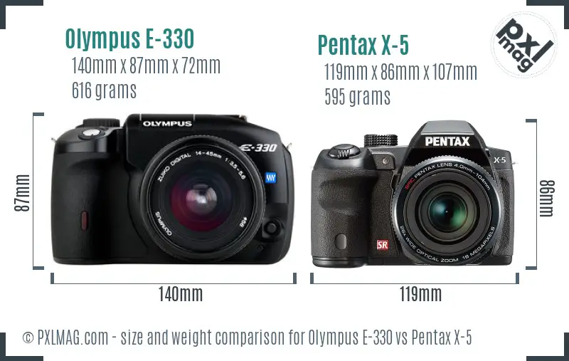 Olympus E-330 vs Pentax X-5 size comparison