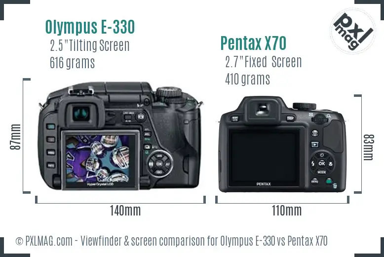 Olympus E-330 vs Pentax X70 Screen and Viewfinder comparison