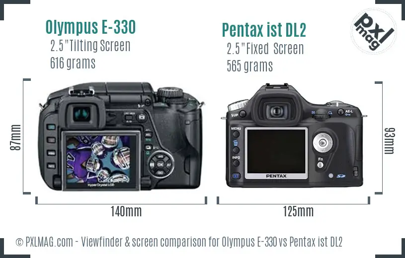 Olympus E-330 vs Pentax ist DL2 Screen and Viewfinder comparison