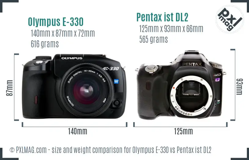 Olympus E-330 vs Pentax ist DL2 size comparison