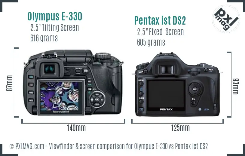 Olympus E-330 vs Pentax ist DS2 Screen and Viewfinder comparison