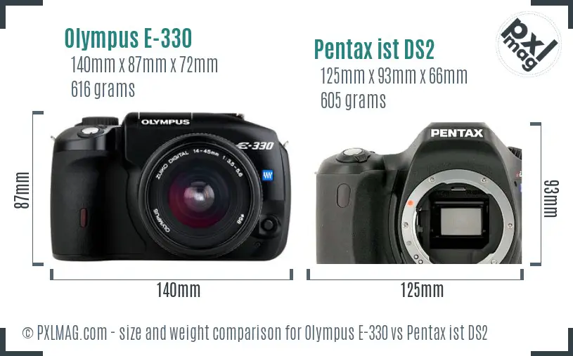 Olympus E-330 vs Pentax ist DS2 size comparison
