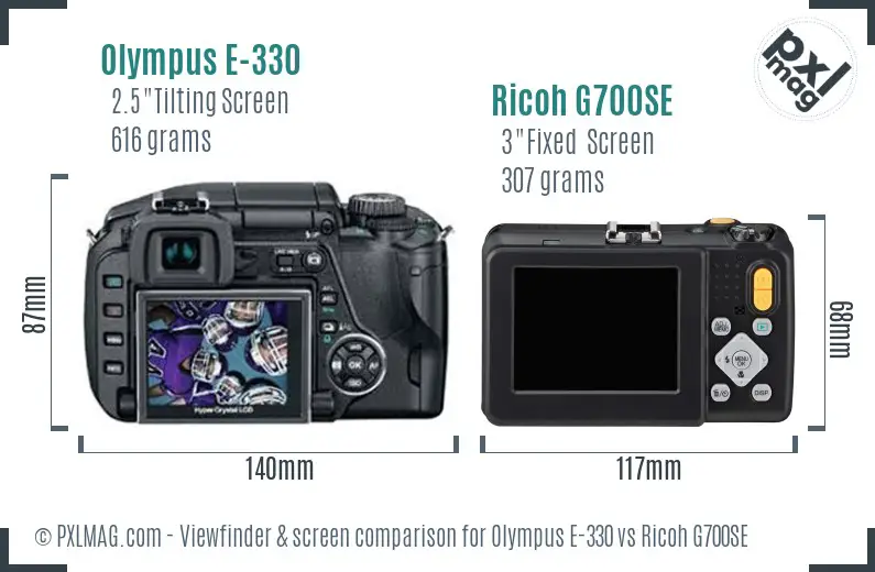 Olympus E-330 vs Ricoh G700SE Screen and Viewfinder comparison