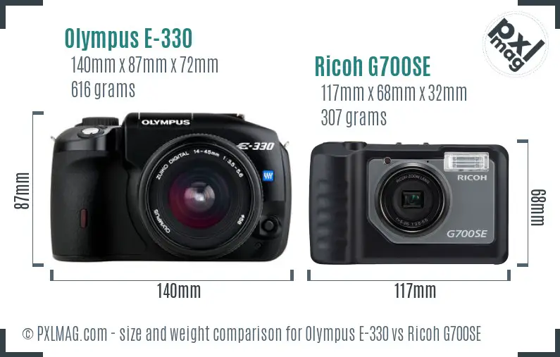 Olympus E-330 vs Ricoh G700SE size comparison