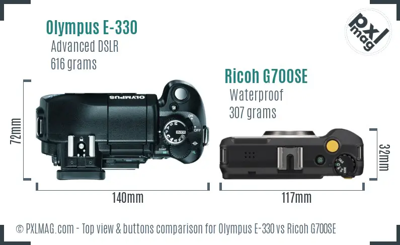 Olympus E-330 vs Ricoh G700SE top view buttons comparison