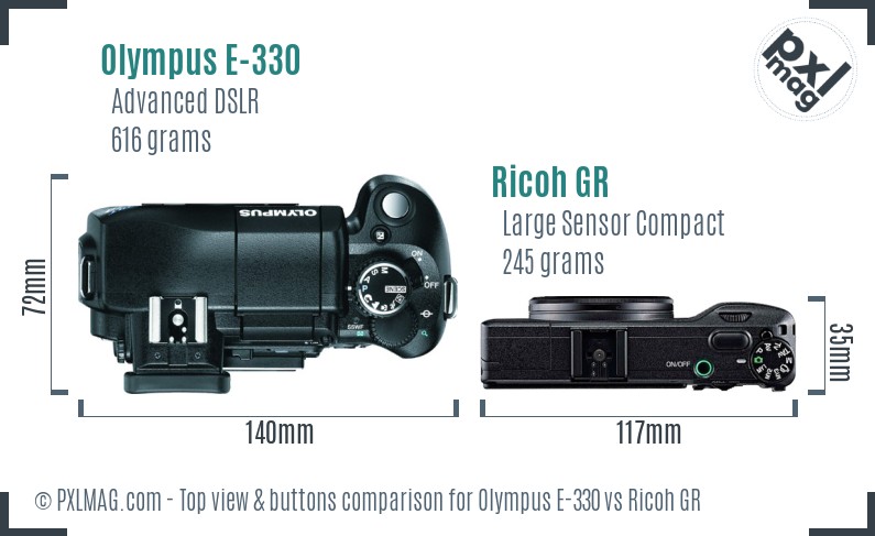 Olympus E-330 vs Ricoh GR top view buttons comparison