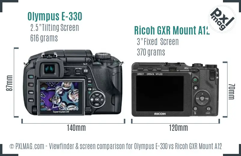 Olympus E-330 vs Ricoh GXR Mount A12 Screen and Viewfinder comparison