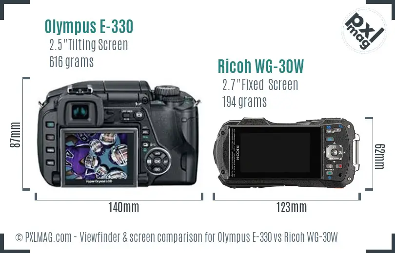 Olympus E-330 vs Ricoh WG-30W Screen and Viewfinder comparison