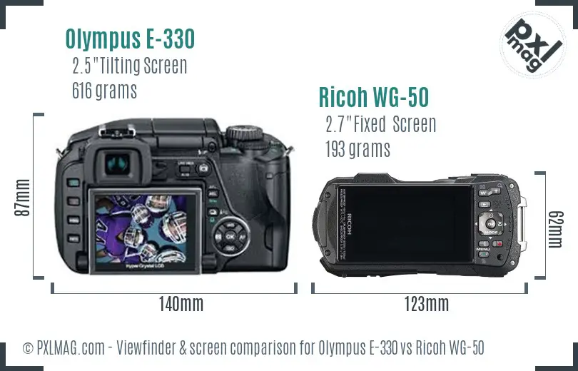 Olympus E-330 vs Ricoh WG-50 Screen and Viewfinder comparison