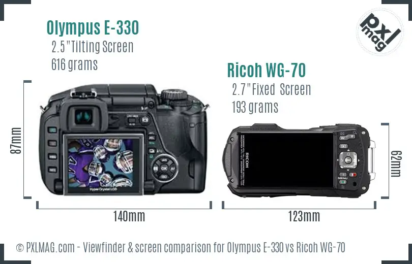 Olympus E-330 vs Ricoh WG-70 Screen and Viewfinder comparison