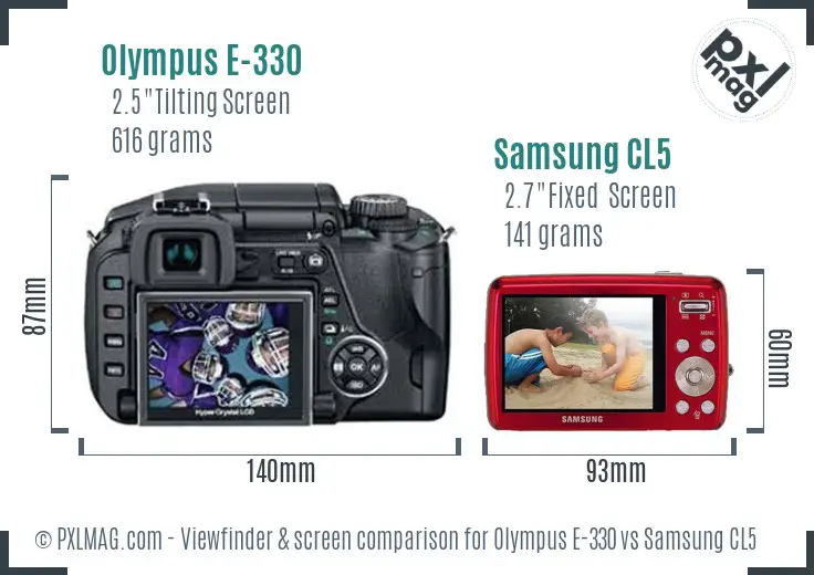 Olympus E-330 vs Samsung CL5 Screen and Viewfinder comparison