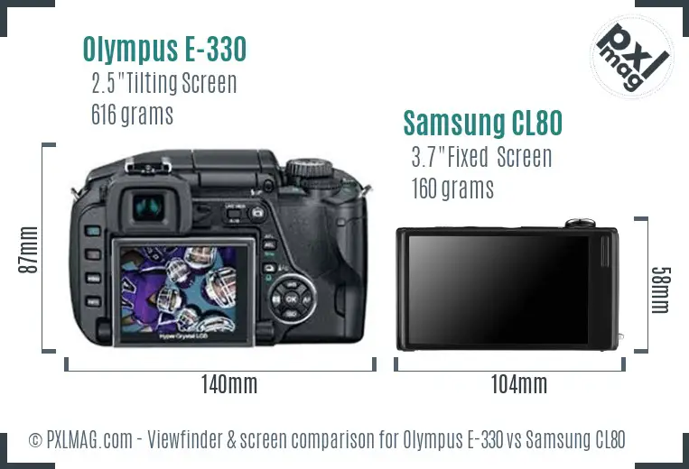 Olympus E-330 vs Samsung CL80 Screen and Viewfinder comparison