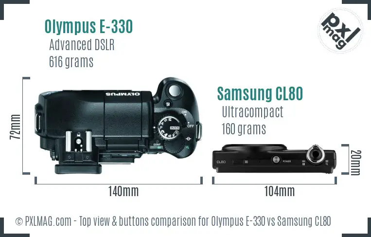 Olympus E-330 vs Samsung CL80 top view buttons comparison