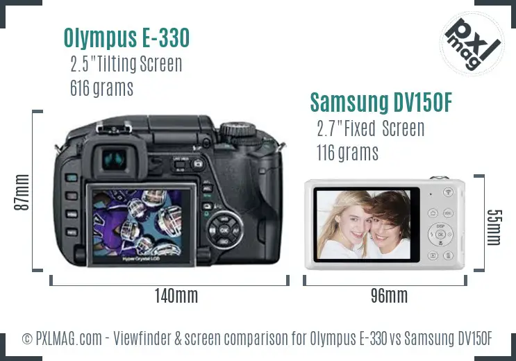 Olympus E-330 vs Samsung DV150F Screen and Viewfinder comparison