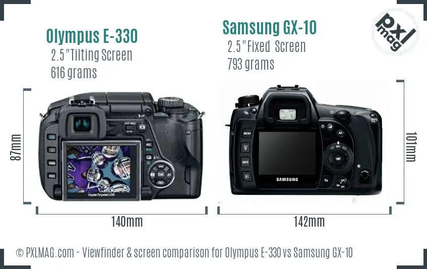 Olympus E-330 vs Samsung GX-10 Screen and Viewfinder comparison