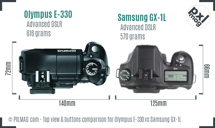 Olympus E-330 vs Samsung GX-1L top view buttons comparison