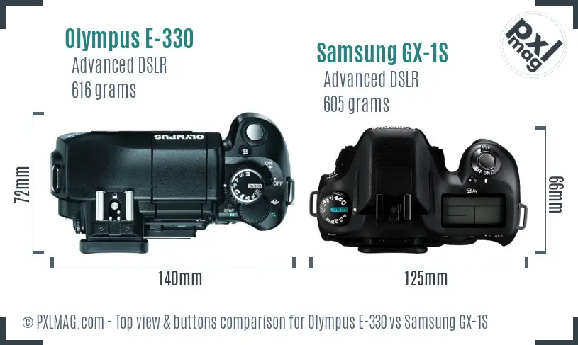 Olympus E-330 vs Samsung GX-1S top view buttons comparison