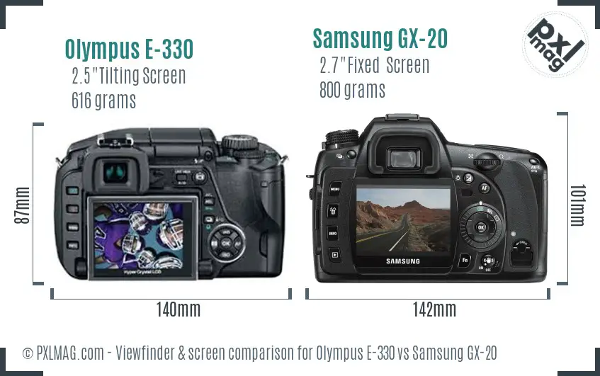 Olympus E-330 vs Samsung GX-20 Screen and Viewfinder comparison