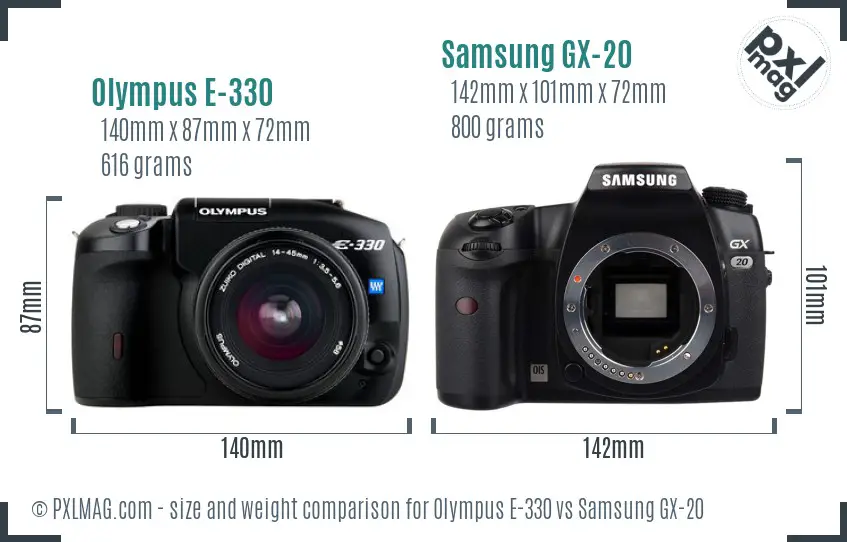 Olympus E-330 vs Samsung GX-20 size comparison