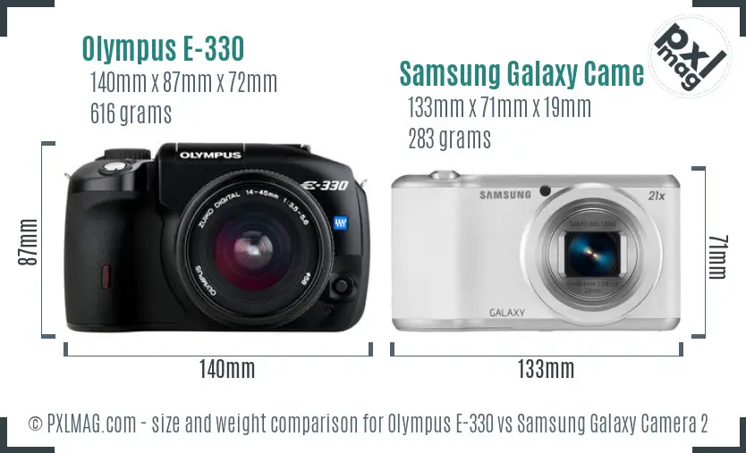 Olympus E-330 vs Samsung Galaxy Camera 2 size comparison