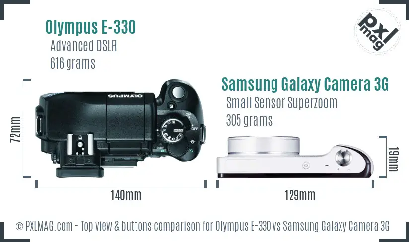 Olympus E-330 vs Samsung Galaxy Camera 3G top view buttons comparison