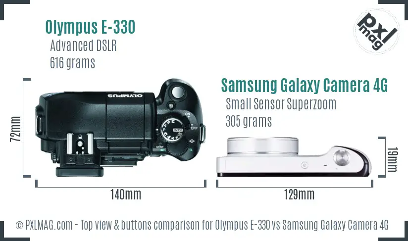 Olympus E-330 vs Samsung Galaxy Camera 4G top view buttons comparison