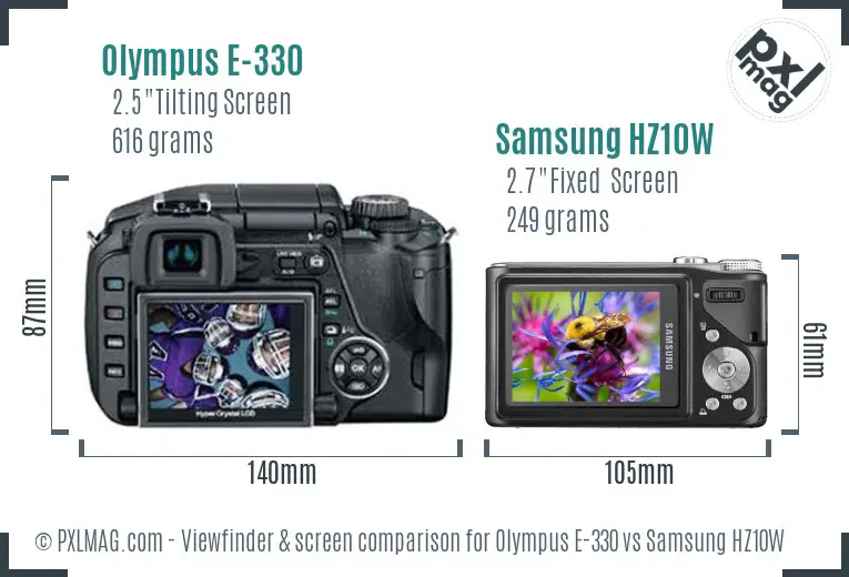 Olympus E-330 vs Samsung HZ10W Screen and Viewfinder comparison