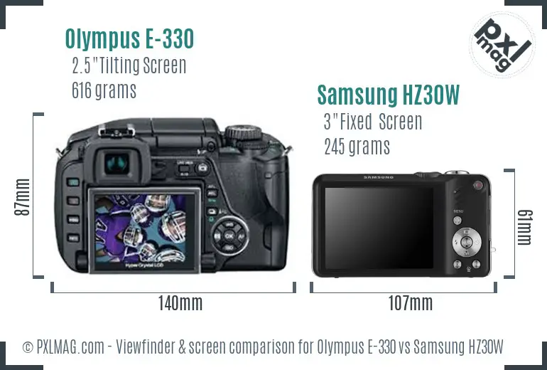 Olympus E-330 vs Samsung HZ30W Screen and Viewfinder comparison