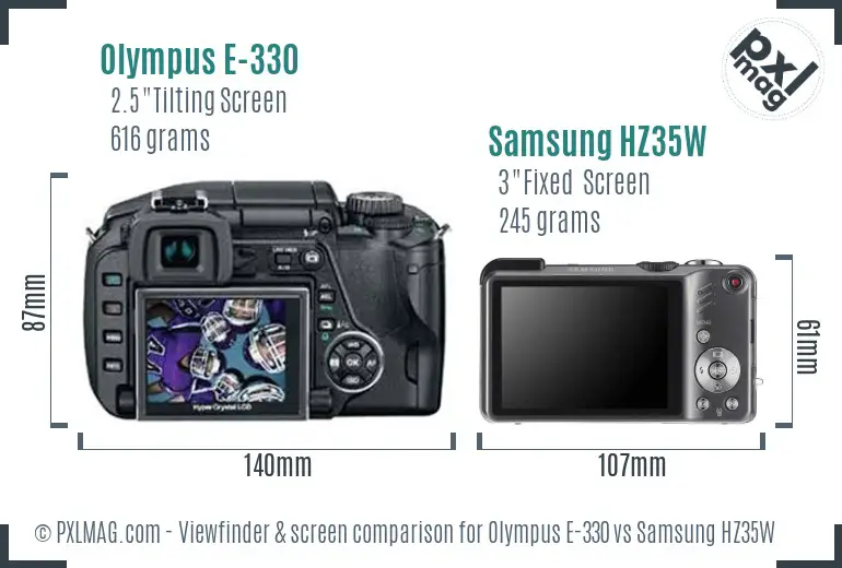 Olympus E-330 vs Samsung HZ35W Screen and Viewfinder comparison