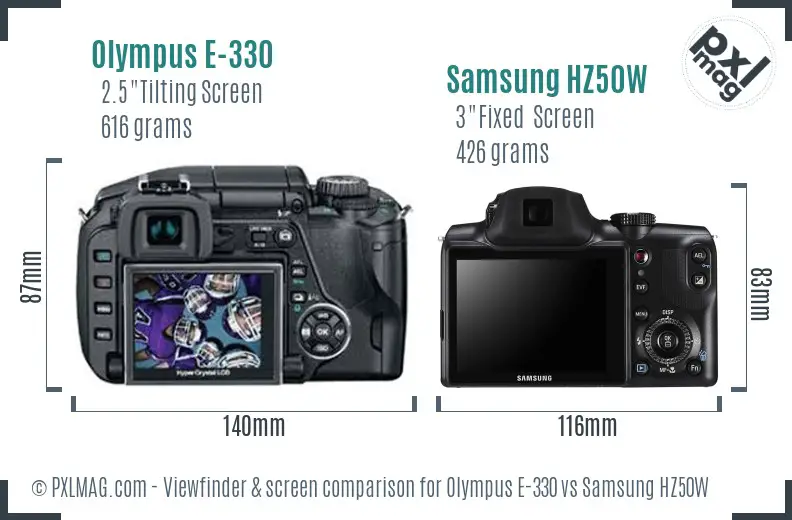 Olympus E-330 vs Samsung HZ50W Screen and Viewfinder comparison