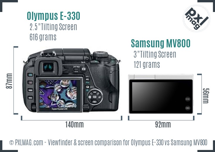 Olympus E-330 vs Samsung MV800 Screen and Viewfinder comparison