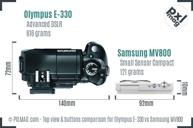 Olympus E-330 vs Samsung MV800 top view buttons comparison