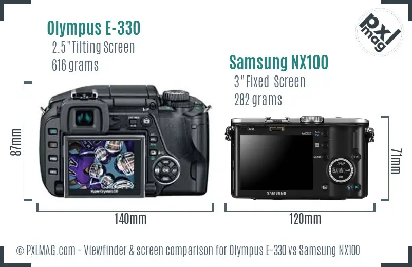 Olympus E-330 vs Samsung NX100 Screen and Viewfinder comparison