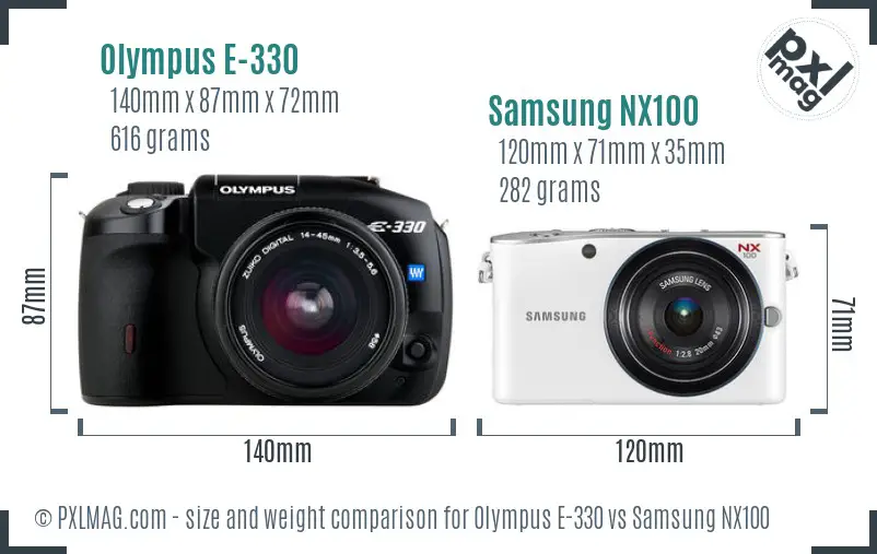 Olympus E-330 vs Samsung NX100 size comparison