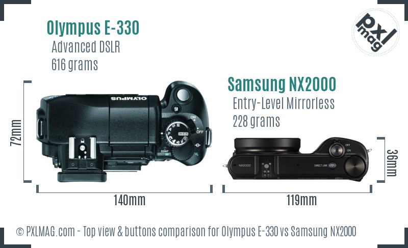 Olympus E-330 vs Samsung NX2000 top view buttons comparison