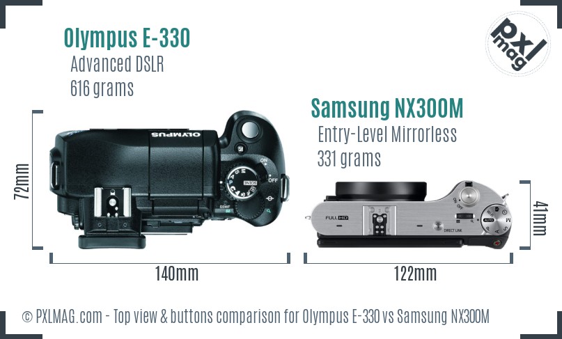 Olympus E-330 vs Samsung NX300M top view buttons comparison