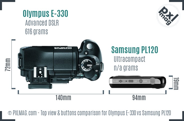 Olympus E-330 vs Samsung PL120 top view buttons comparison