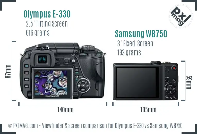 Olympus E-330 vs Samsung WB750 Screen and Viewfinder comparison